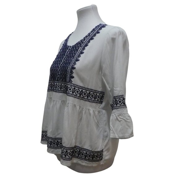 Blue Rain Francescas Embroidered Mosaic Ruffled Boho Peasant Top Womens Med - Picture 4 of 9